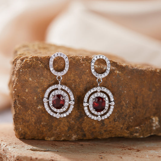 925 Silver Concentric Earrings - Citrine/Garnet/Blue Topaz/Diopside