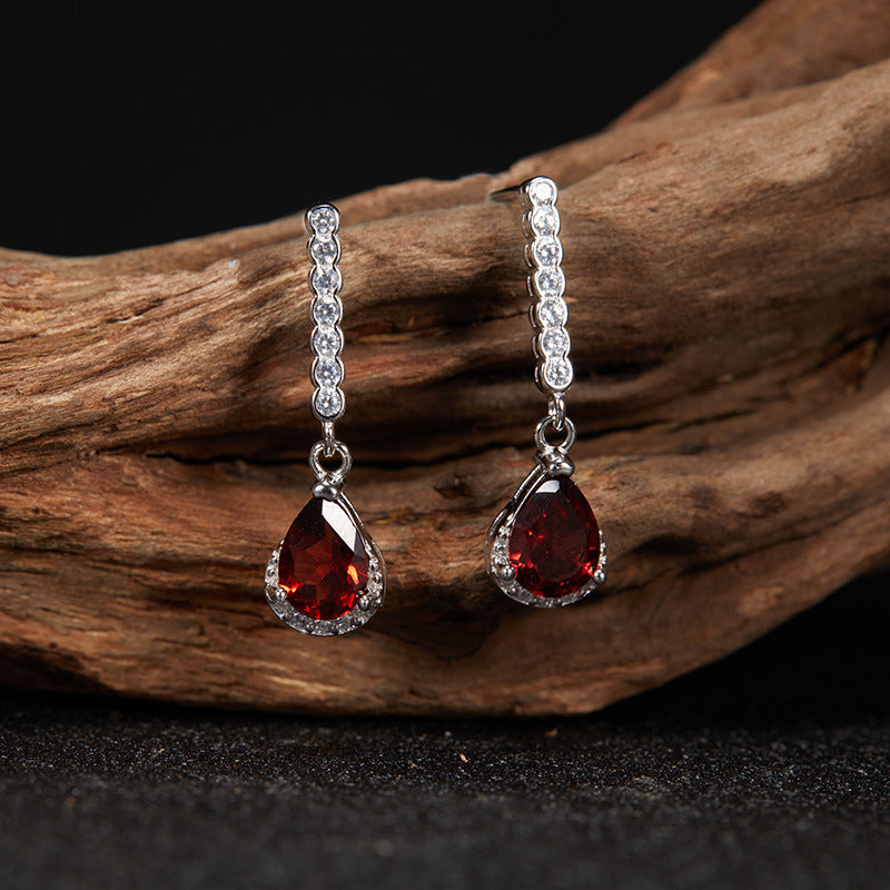925 Silver Water-drop Earrings - Amethyst/Citrine/Garnet/Blue Topaz