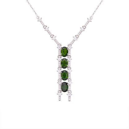 925 Silver Vertical Glow Quartet Pendant Necklace - Citrine/Garnet/Topaz/Diopside