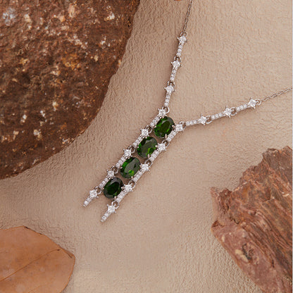 925 Silver Vertical Glow Quartet Pendant Necklace - Citrine/Garnet/Topaz/Diopside