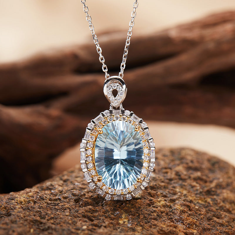925 Silver Necklace - Citrine/Amethyst/Rock Crystal/Blue Topaz