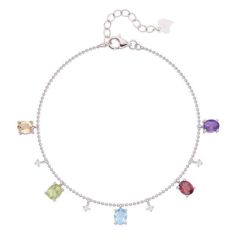 Colorful Starry Sky Bracelet 925 Sterling Silver Gemstone Amethyst+Citrine+Olivine+Garnet+Topaz