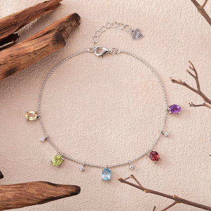 Colorful Starry Sky Bracelet 925 Sterling Silver Gemstone Amethyst+Citrine+Olivine+Garnet+Topaz