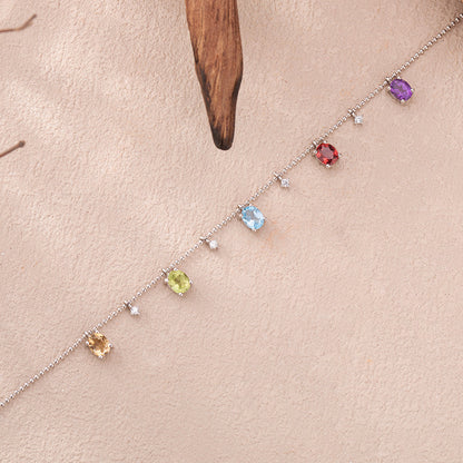 Colorful Starry Sky Bracelet 925 Sterling Silver Gemstone Amethyst+Citrine+Olivine+Garnet+Topaz