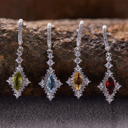 925 Silver Earrings - Citrine/Garnet/Blue Topaz/Peridot