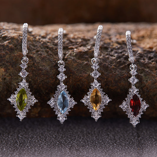 925 Silver Earrings - Citrine/Garnet/Blue Topaz/Peridot