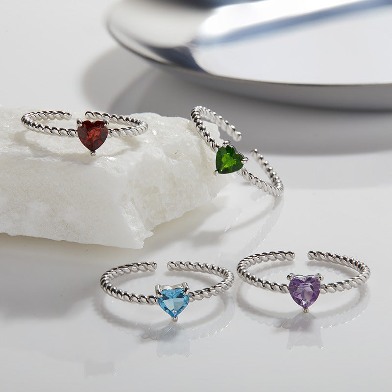 925 Silver Love Rope Ring - Amethyst/Garnet/Blue Topaz/Diopside