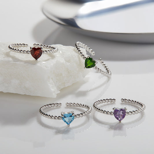 925 Silver Love Rope Ring - Amethyst/Garnet/Blue Topaz/Diopside