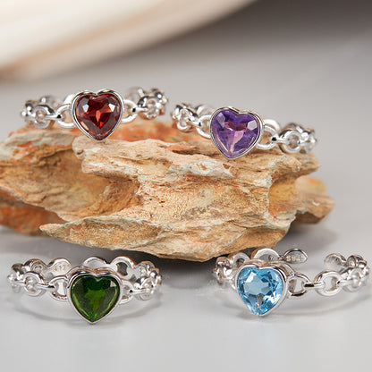 925 Silver Love Cable Ring -  Amethyst/Garnet/Blue Topaz/Diopside Silver