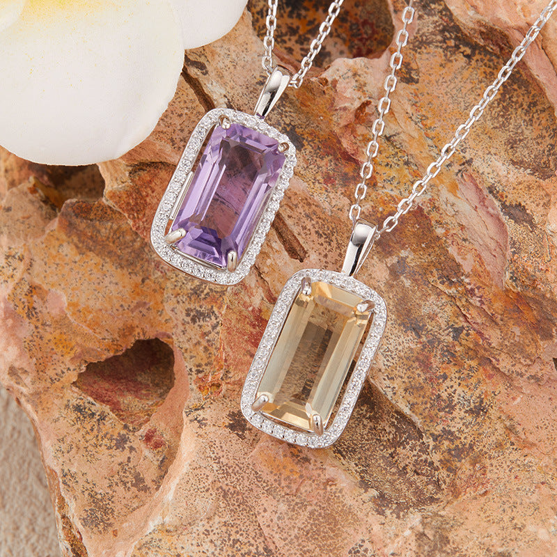 925 Silver The Rectangular Necklace - Amethyst/Citrine