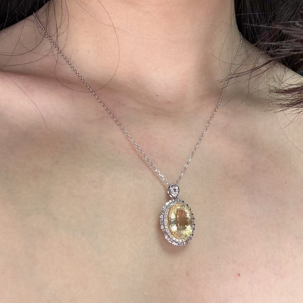 925 Silver Necklace - Citrine/Amethyst/Rock Crystal/Blue Topaz