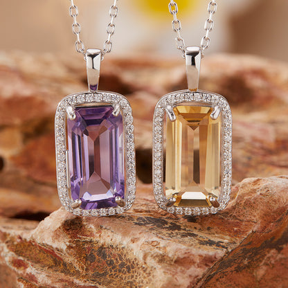 925 Silver The Rectangular Necklace - Amethyst/Citrine