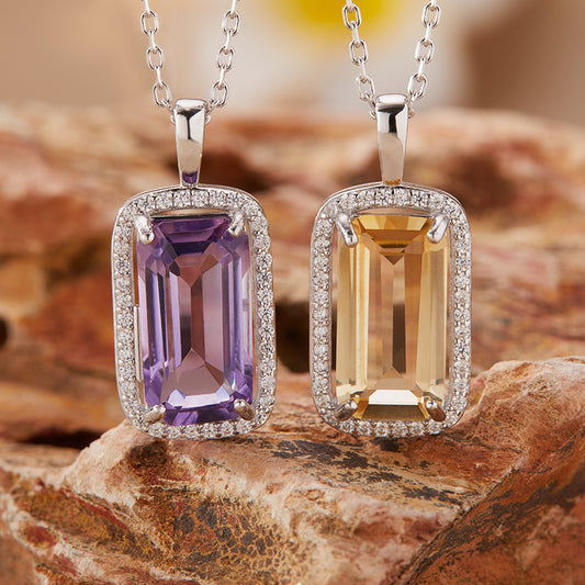 925 Silver The Rectangular Necklace - Amethyst/Citrine