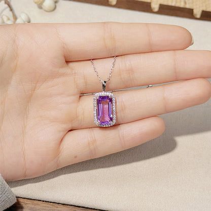 925 Silver The Rectangular Necklace - Amethyst/Citrine