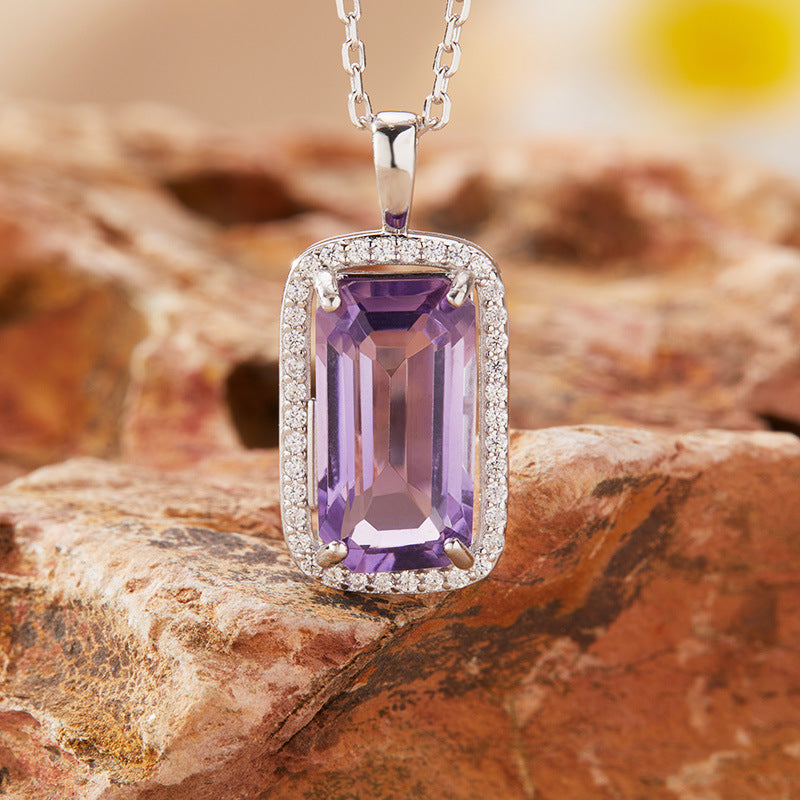 925 Silver The Rectangular Necklace - Amethyst/Citrine