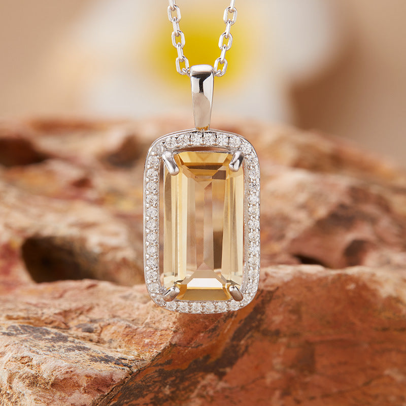 925 Silver The Rectangular Necklace - Amethyst/Citrine