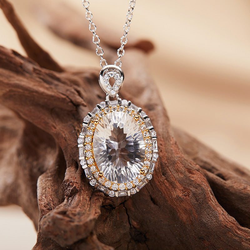 925 Silver Necklace - Citrine/Amethyst/Rock Crystal/Blue Topaz