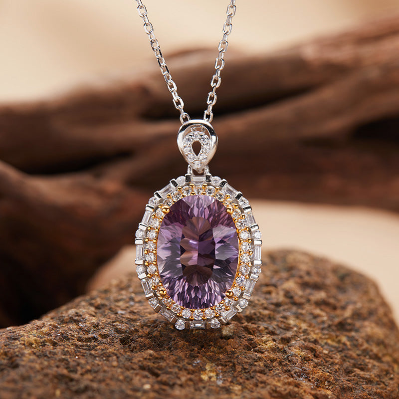 925 Silver Necklace - Citrine/Amethyst/Rock Crystal/Blue Topaz