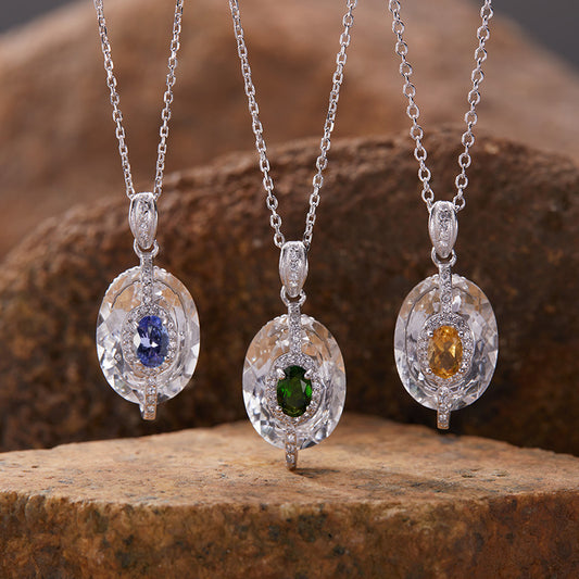 925 Silver The Rock Necklace - White Crystal + Citrine/Garnet/Blue Topaz/Diopside/Tanzanite