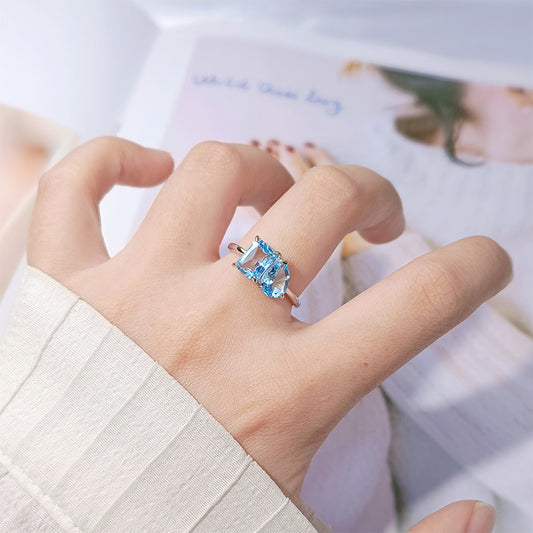 925 Silver The Two Gemstones Ring - Amethyst/Citrine/Garnet/Blue Topaz