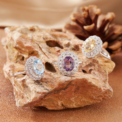 925 Silver The Shiny Flower Ring with Amethyst/Citrine/Blue Topaz