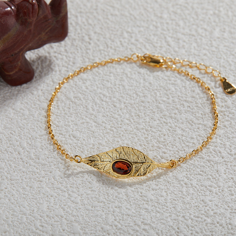 925 Silver Leaf Jewelry Set Necklace/Ring/Earrings/Bracelet - Garnet/Blue Topaz/Peridot