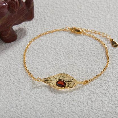 925 Silver Leaf Jewelry Set Necklace/Ring/Earrings/Bracelet - Garnet/Blue Topaz/Peridot