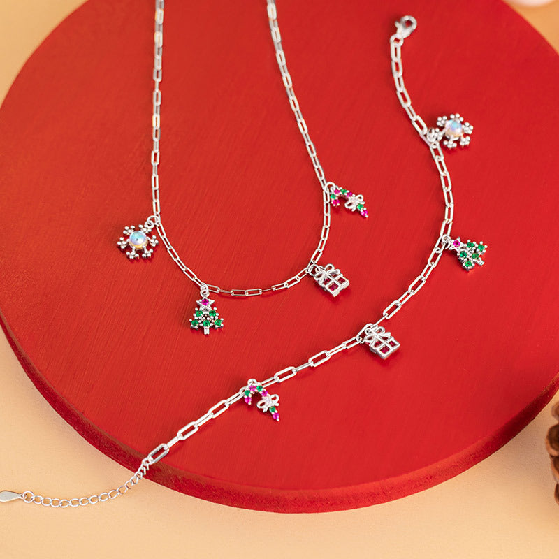Christmas Jewelry Set Tree Gift Snow Candy Cane Pendant Necklace Bracelet