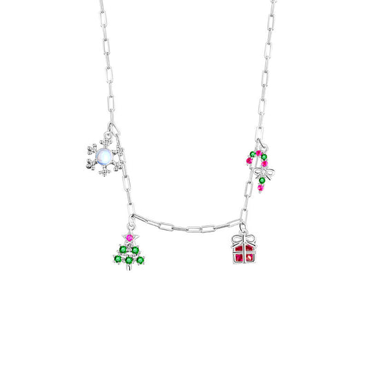 Christmas Jewelry Set Tree Gift Snow Candy Cane Pendant Necklace Bracelet