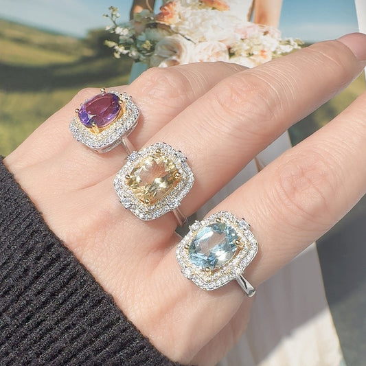 925 Silver The Square Ring - Amethyst/Citrine/Blue Topaz
