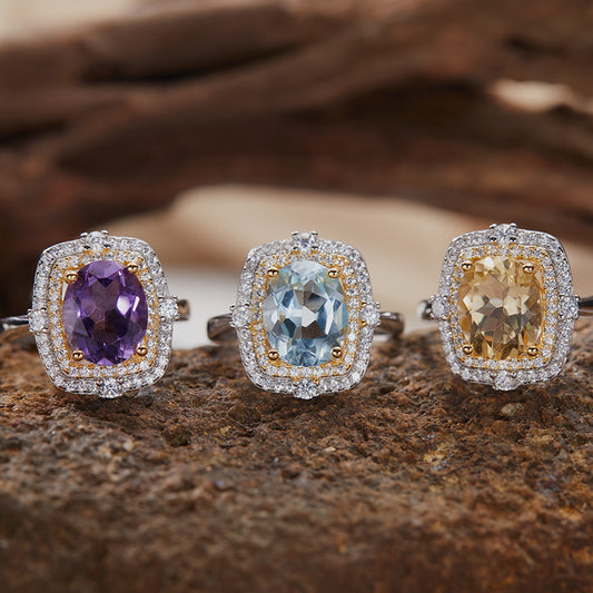 925 Silver The Square Ring - Amethyst/Citrine/Blue Topaz