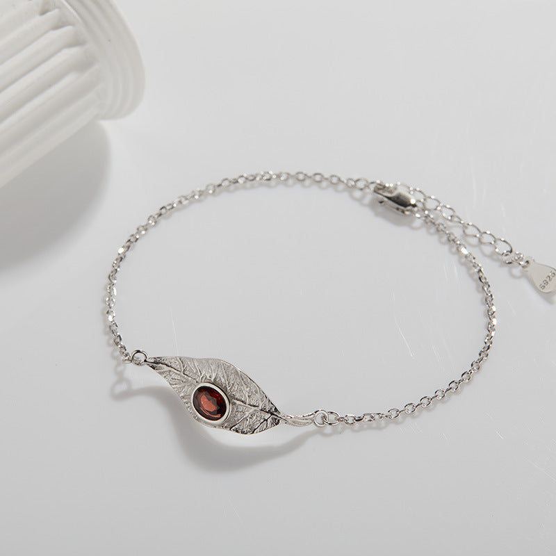 925 Silver Leaf Jewelry Set Necklace/Ring/Earrings/Bracelet - Garnet/Blue Topaz/Peridot