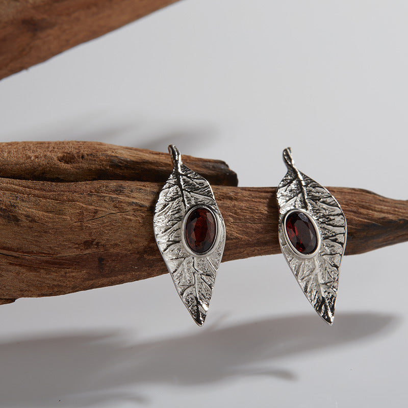 925 Silver Leaf Jewelry Set Necklace/Ring/Earrings/Bracelet - Garnet/Blue Topaz/Peridot