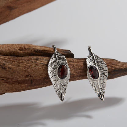 925 Silver Leaf Jewelry Set Necklace/Ring/Earrings/Bracelet - Garnet/Blue Topaz/Peridot