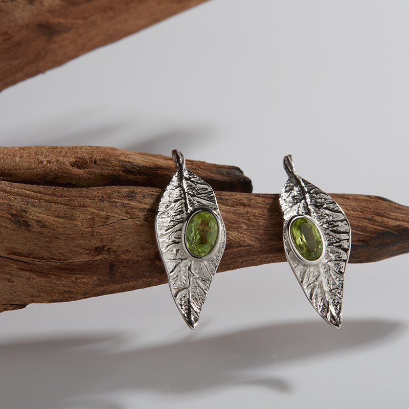 925 Silver Leaf Jewelry Set Necklace/Ring/Earrings/Bracelet - Garnet/Blue Topaz/Peridot