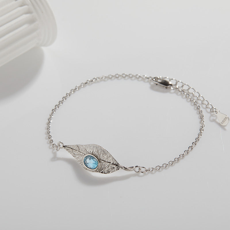 925 Silver Leaf Jewelry Set Necklace/Ring/Earrings/Bracelet - Garnet/Blue Topaz/Peridot
