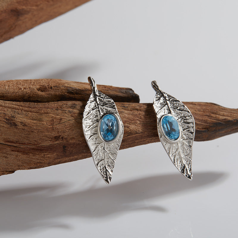 925 Silver Leaf Jewelry Set Necklace/Ring/Earrings/Bracelet - Garnet/Blue Topaz/Peridot