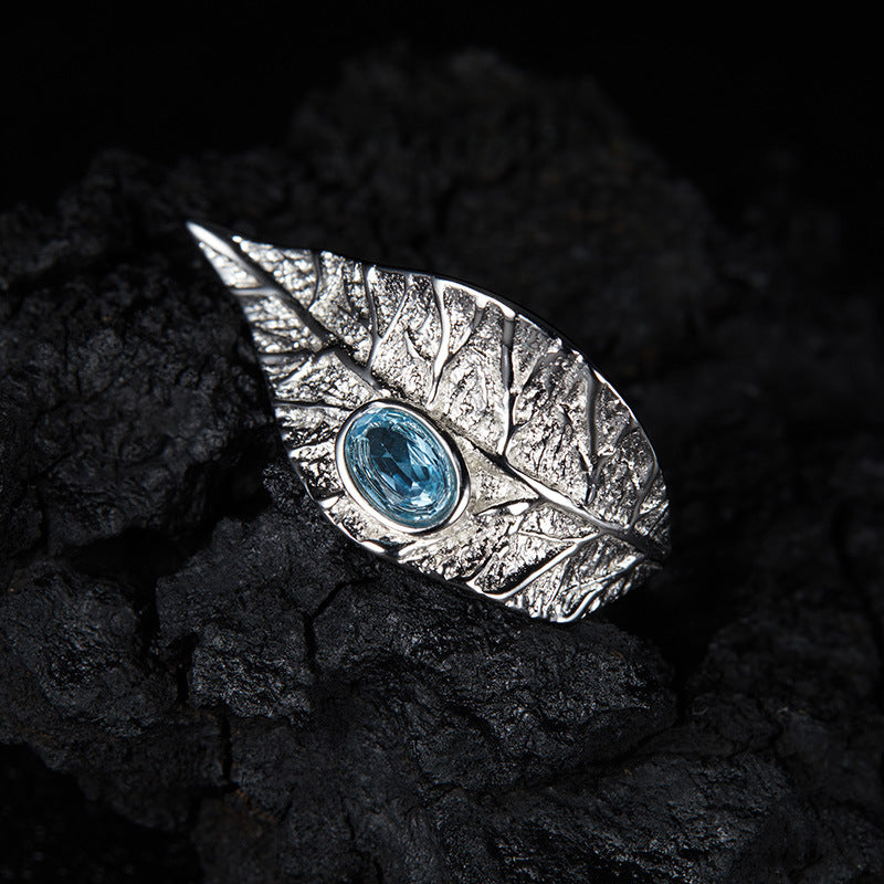 925 Silver Leaf Jewelry Set Necklace/Ring/Earrings/Bracelet - Garnet/Blue Topaz/Peridot