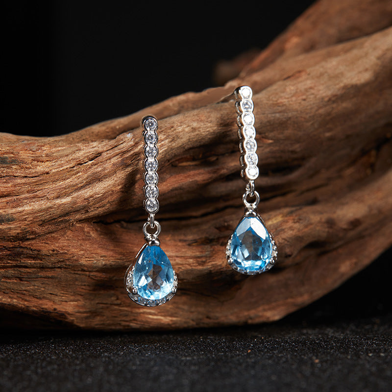 925 Silver Water-drop Earrings - Amethyst/Citrine/Garnet/Blue Topaz