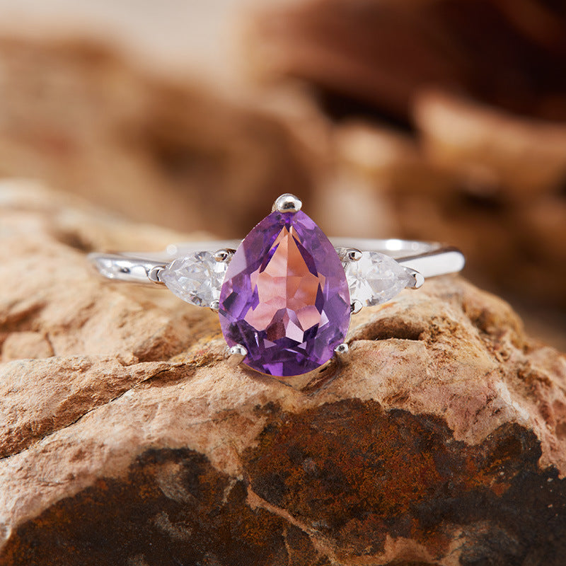 925 Silver Waterdrop Ring - Citrine/Garnet/Amethyst/Blue Topaz