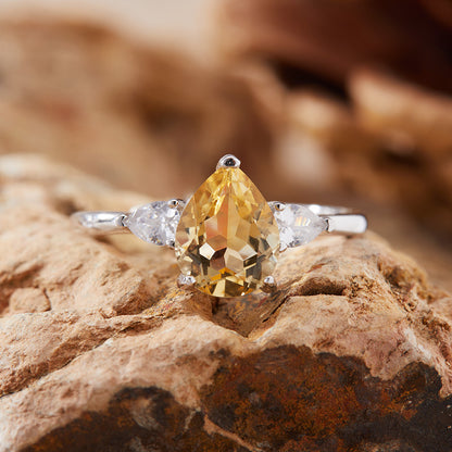 925 Silver Waterdrop Ring - Citrine/Garnet/Amethyst/Blue Topaz