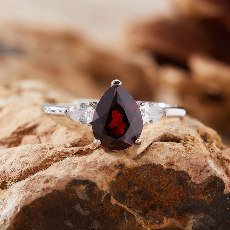 925 Silver Waterdrop Ring - Citrine/Garnet/Amethyst/Blue Topaz