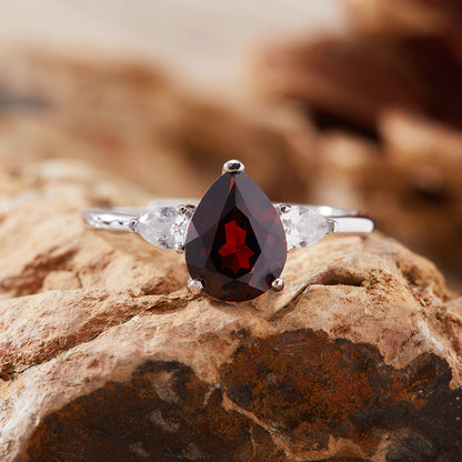 925 Silver Waterdrop Ring - Citrine/Garnet/Amethyst/Blue Topaz