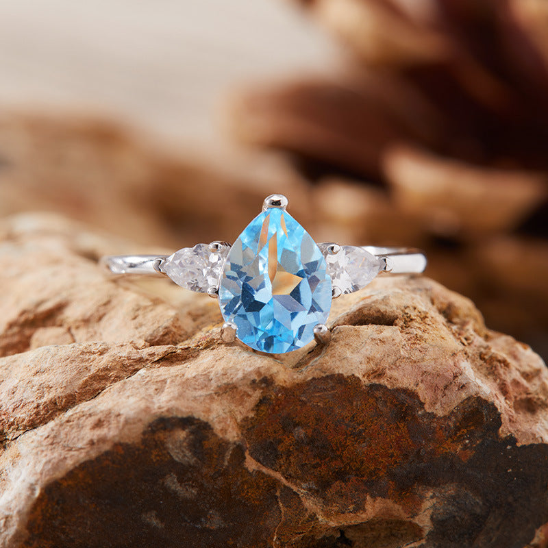 925 Silver Waterdrop Ring - Citrine/Garnet/Amethyst/Blue Topaz