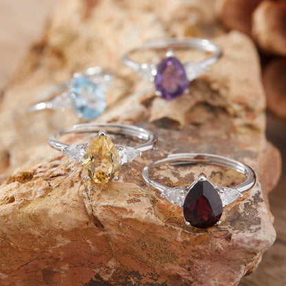 925 Silver Waterdrop Ring - Citrine/Garnet/Amethyst/Blue Topaz