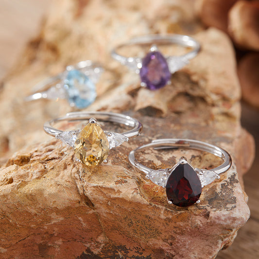 925 Silver Waterdrop Ring - Citrine/Garnet/Amethyst/Blue Topaz