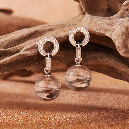 925 Silver Round Rock Crystal Earrings