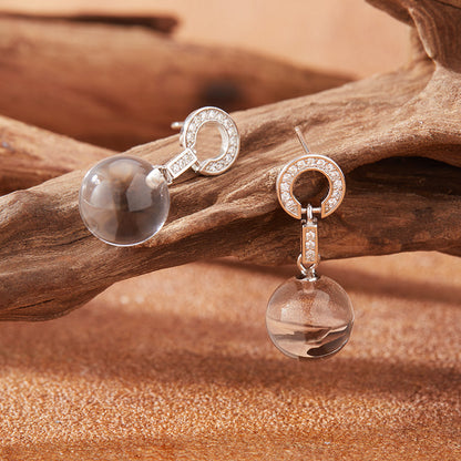 925 Silver Round Rock Crystal Earrings